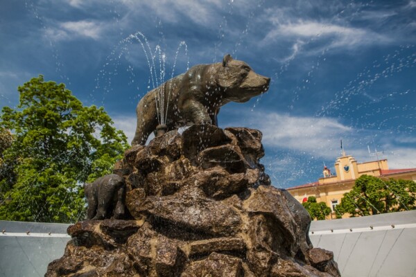 Przemyśl - miasto na pograniczu - fontanna niedźwiadek