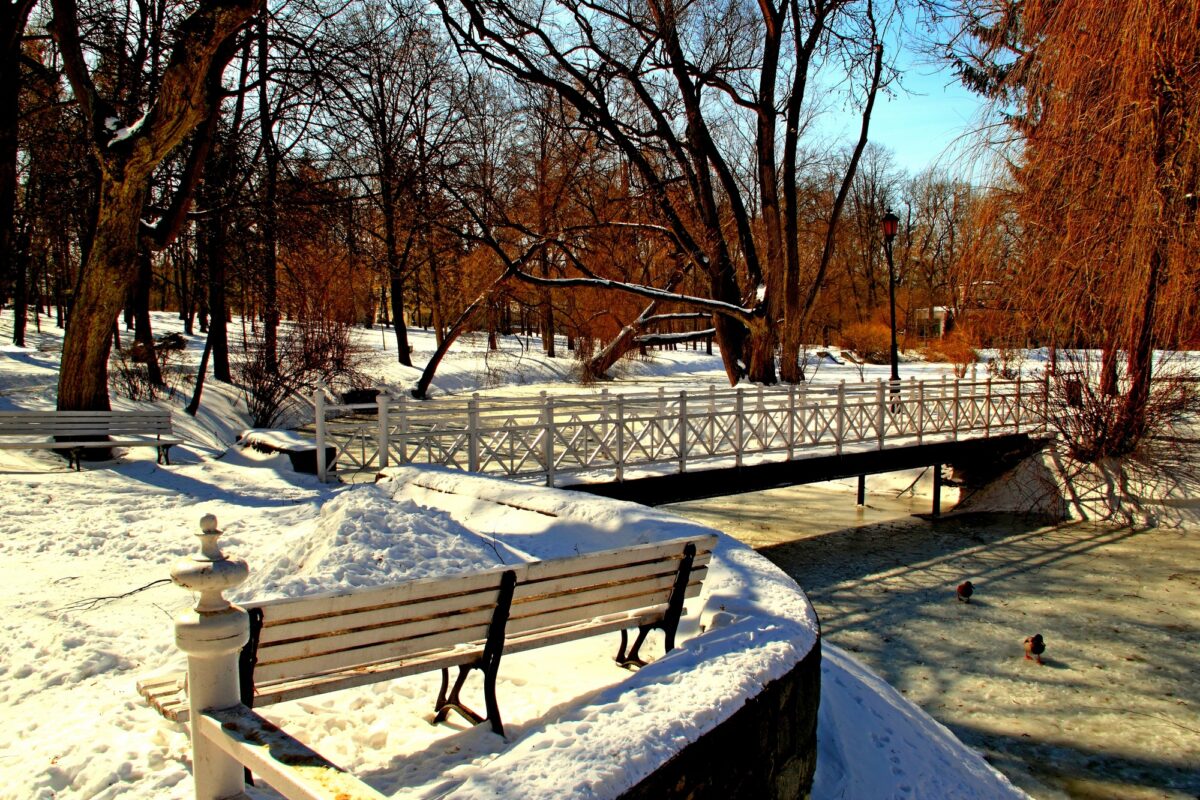 Uzdrowisko Nałęczów, park w zimowej scenerii